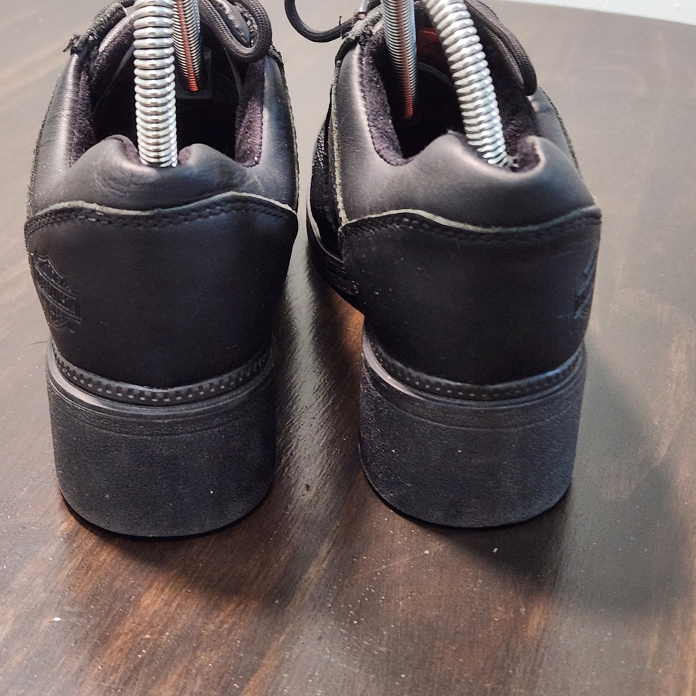 Harley Davidson Chunky Platform Motorcycle Shoes Lace Up Black Leather Womens 8 - Picture 5 of 11